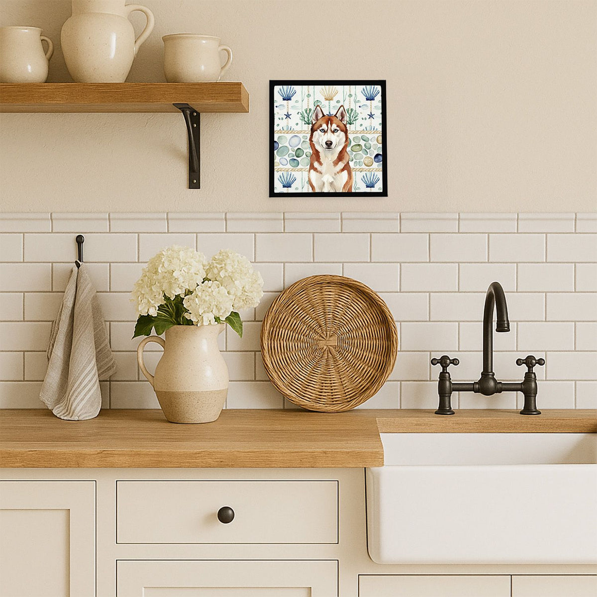 Coastal Sea Glass Siberian Husky Wall Art