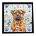 Red Bullmastiff Coastal Sea Glass Framed Wall Art