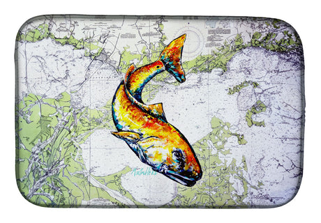 Red Fish on Map Dish Drying Mat