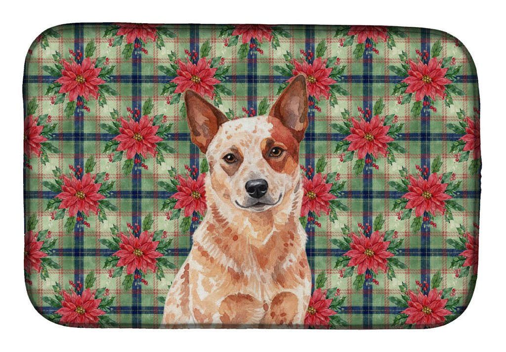 Red Heeler Christmas Poinsettia Dish Drying Mat