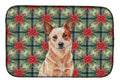 Red Heeler Christmas Poinsettia Dish Drying Mat