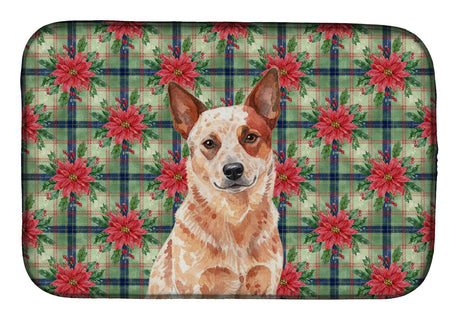Red Heeler Christmas Poinsettia Dish Drying Mat
