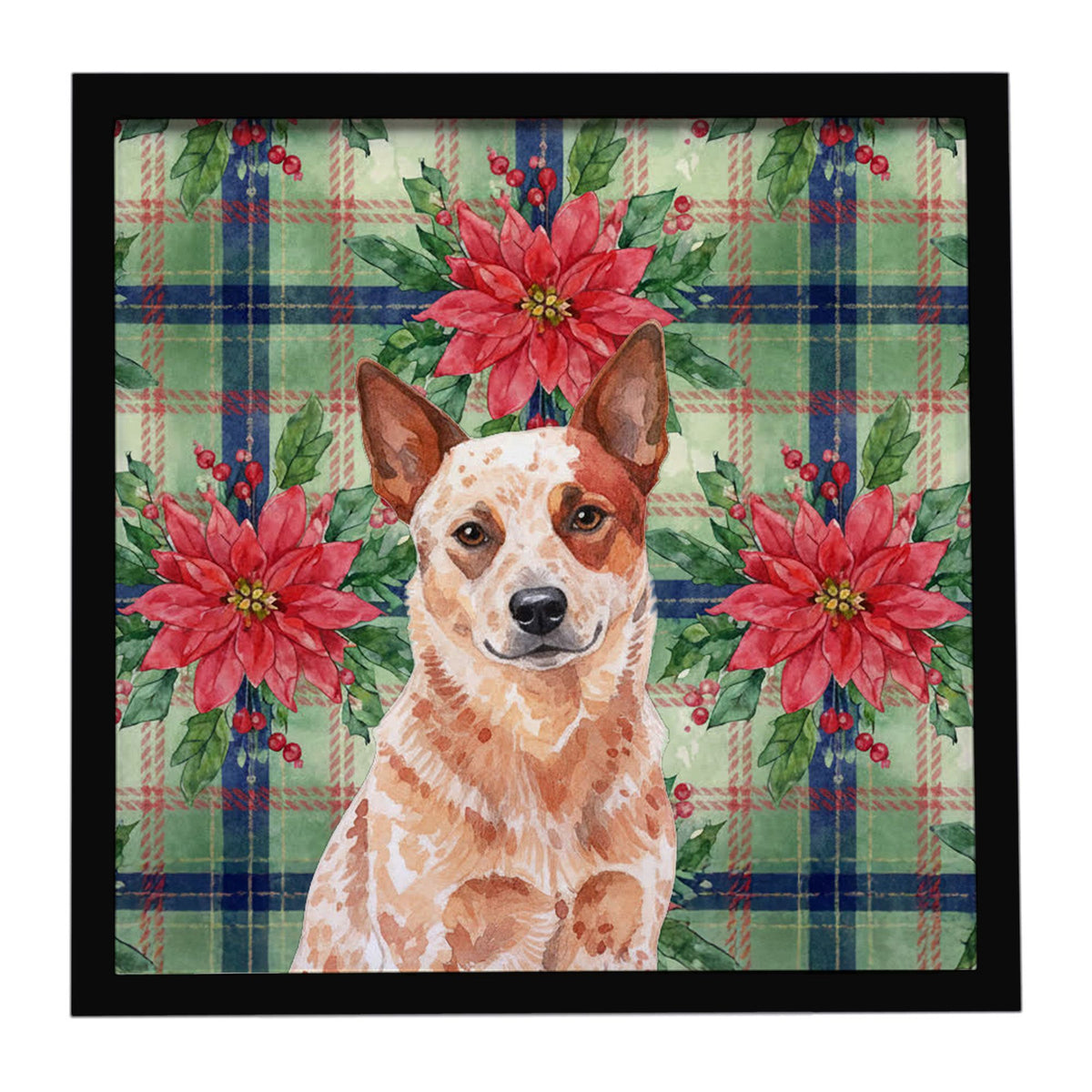 Red Heeler Christmas Poinsettias Framed Wall Art