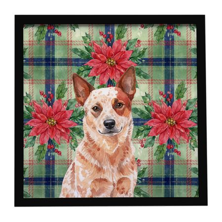 Red Heeler Christmas Poinsettias Framed Wall Art