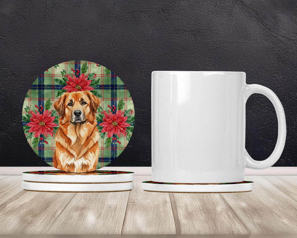 Red Leonberger Poinsettia Christmas Coaster Set