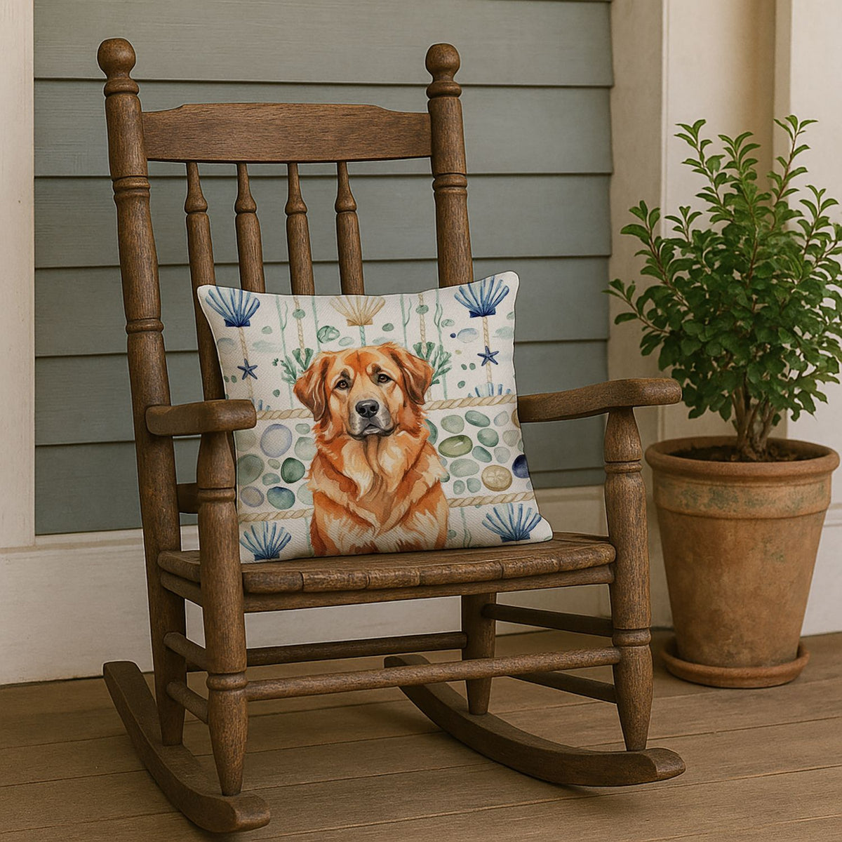 Red Leonberger Coastal Sea Glass Accent Pillow