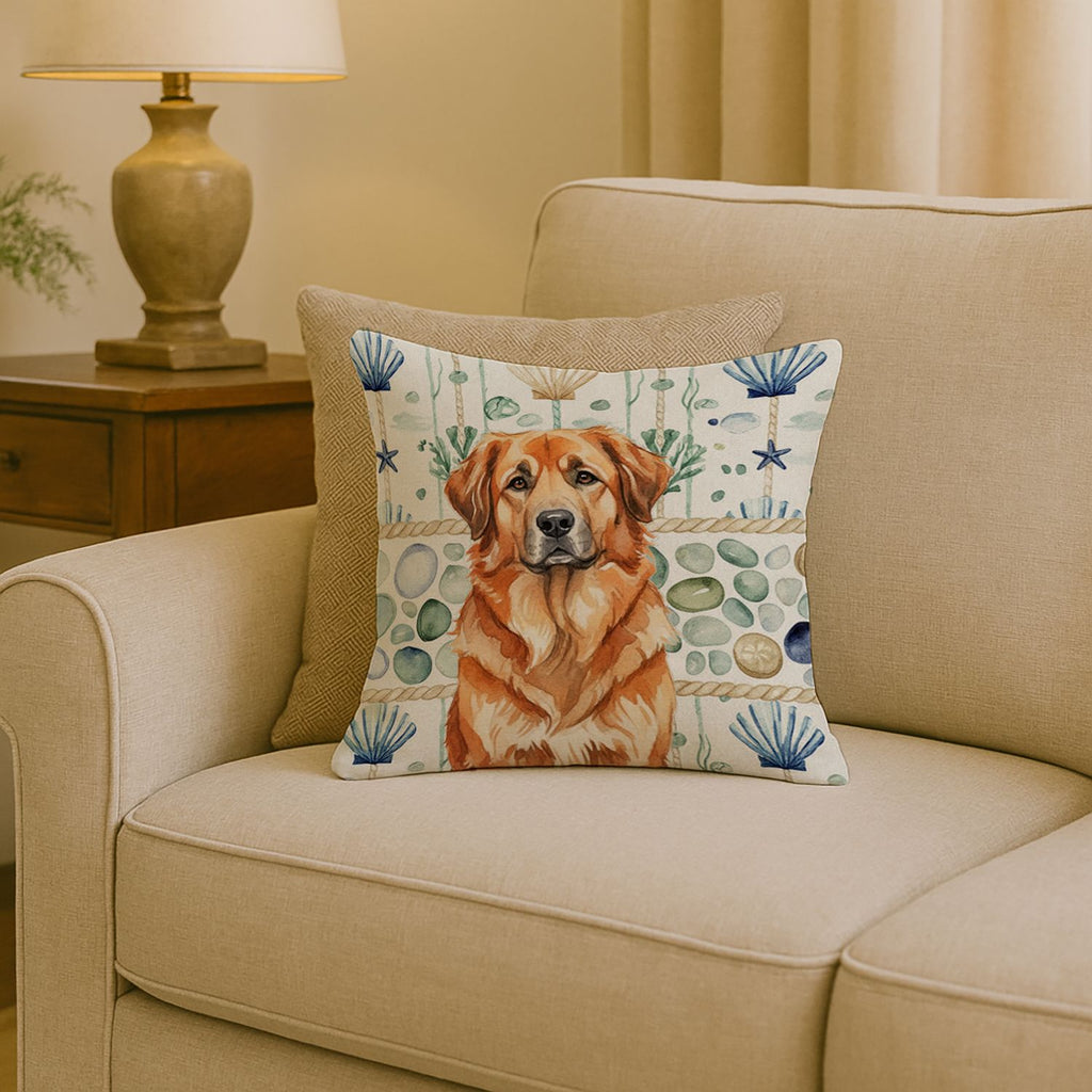 Red Leonberger Coastal Sea Glass Accent Pillow
