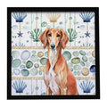 Red Saluki Coastal Sea Glass Framed Wall Art
