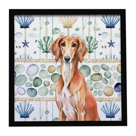 Red Saluki Coastal Sea Glass Framed Wall Art