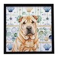 Red Shar Pei Coastal Sea Glass Framed Wall Art