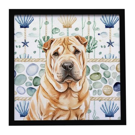 Red Shar Pei Coastal Sea Glass Framed Wall Art