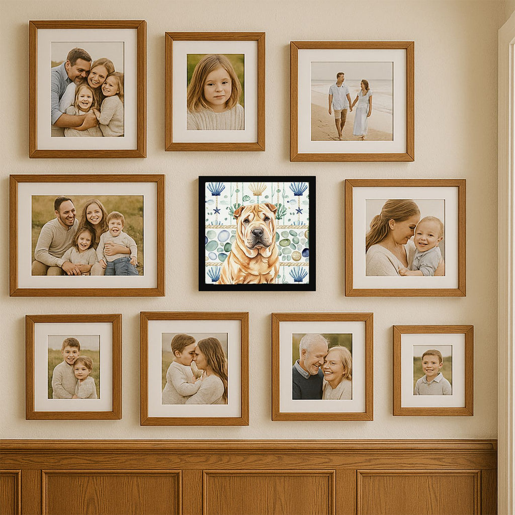 Red Shar Pei Coastal Sea Glass Framed Wall Art
