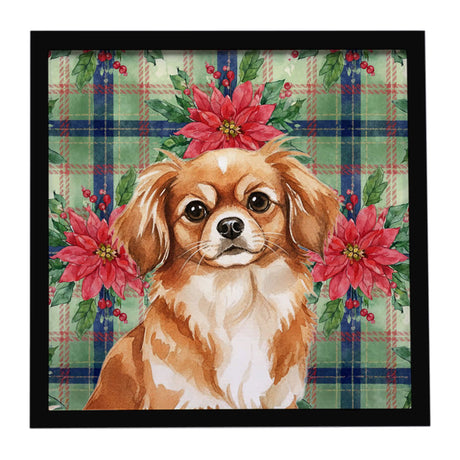 Red Tibetan Spaniel Poinsettia Christmas Art