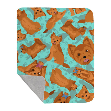 Red Yorkie Artwork Quilted Throw Blanket