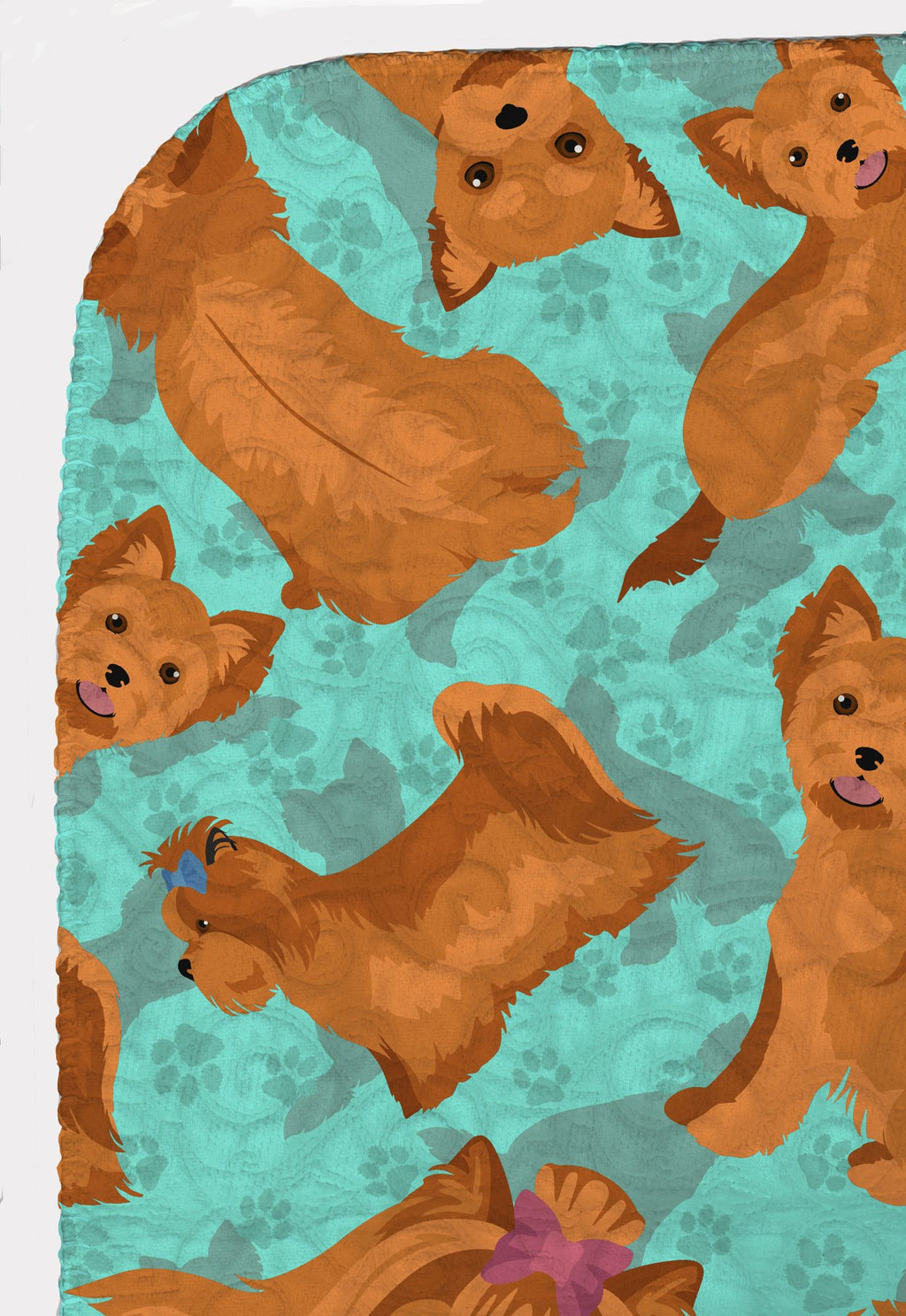 Red Yorkie Artwork Quilted Throw Blanket