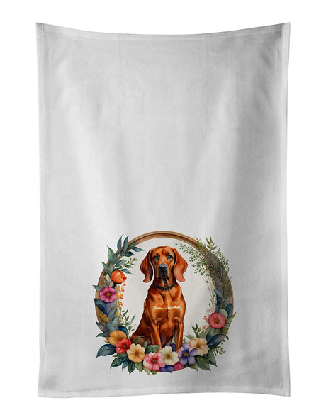 White Cotton Kitchen Towel Set with Artistic Design