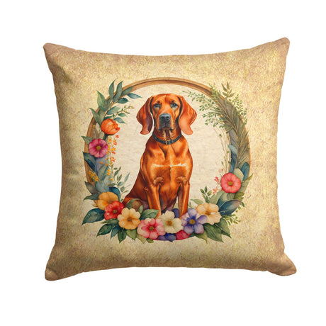 Redbone Coonhound and Flowers Throw Pillow