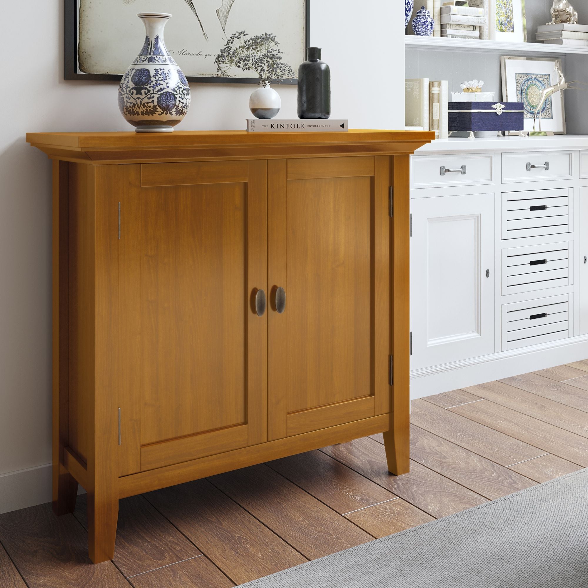 Versatile Storage Cabinet with Adjustable Shelves and Transitional Design