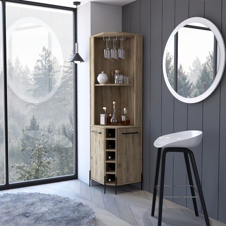 Reese Corner Bar Cabinet with Wine and Cup Storage