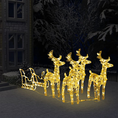 Lighted Four-Reindeer and Sleigh Christmas Display