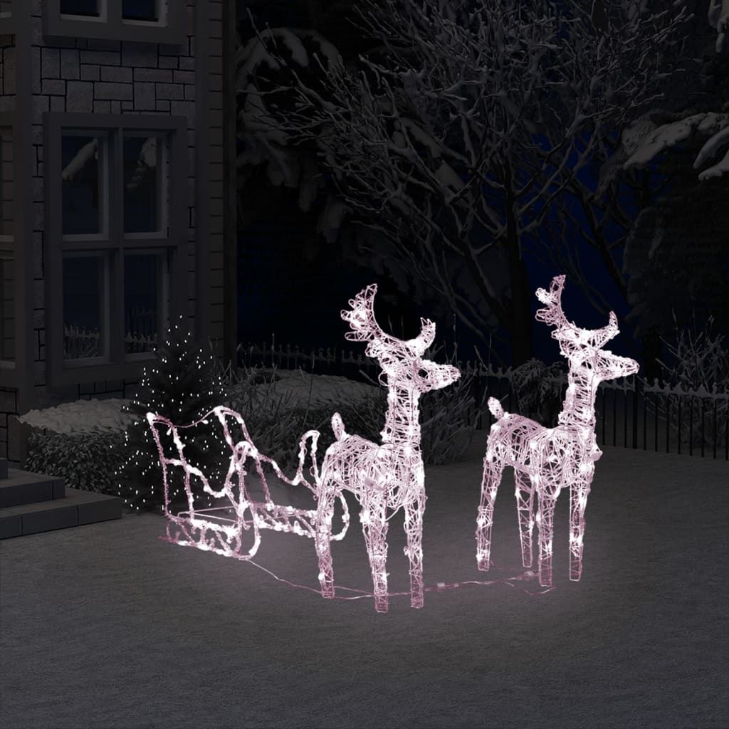 Glowing Reindeer and Sleigh Christmas Yard Display