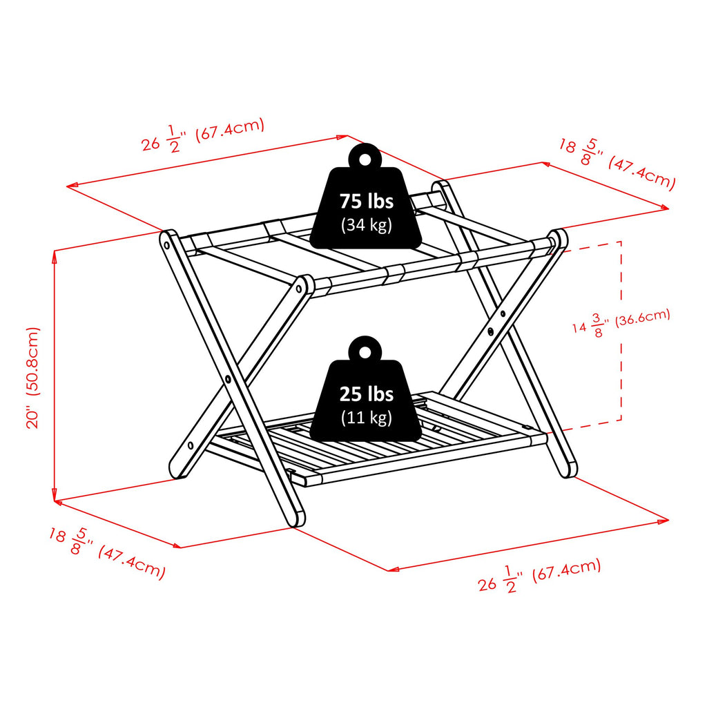 Folding Guest Room Luggage Rack with a Lower Shoe Shelf