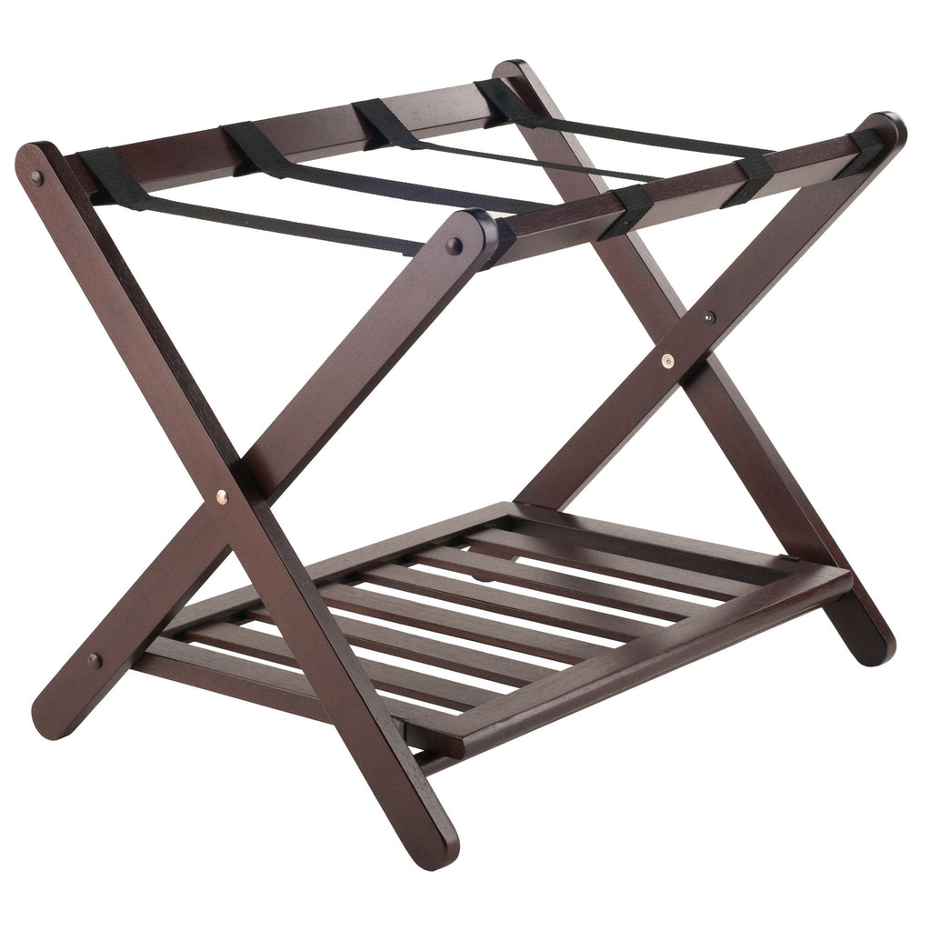 Folding Guest Room Luggage Rack with a Lower Shoe Shelf