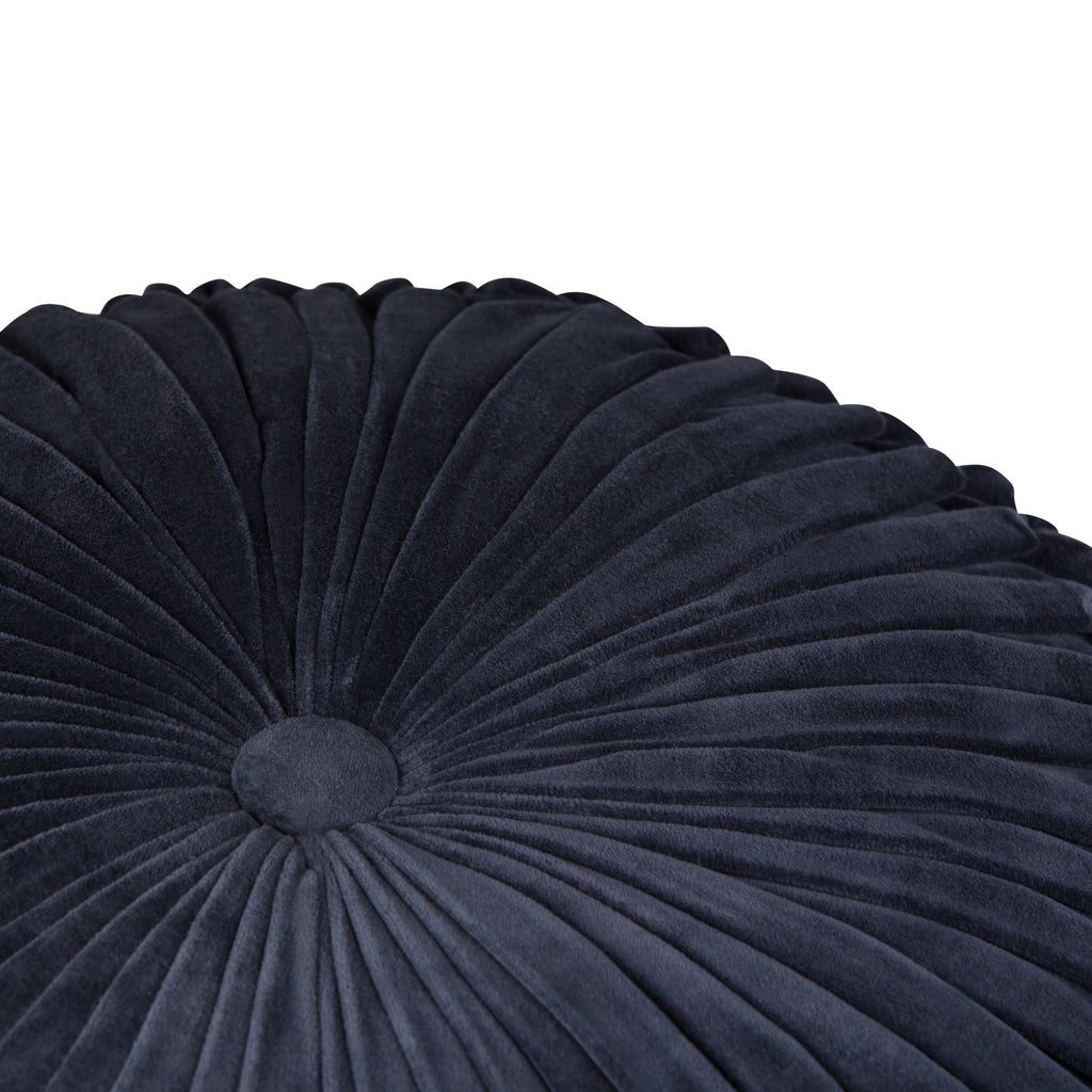 Renee Round Pouf – Deep Navy with Elegant Tufted Top and Sides