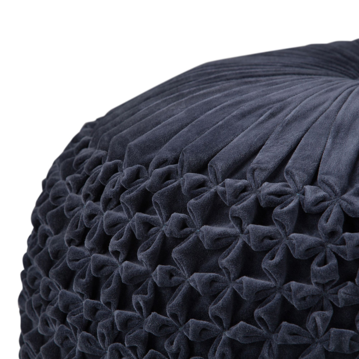 Renee Round Pouf – Deep Navy with Elegant Tufted Top and Sides