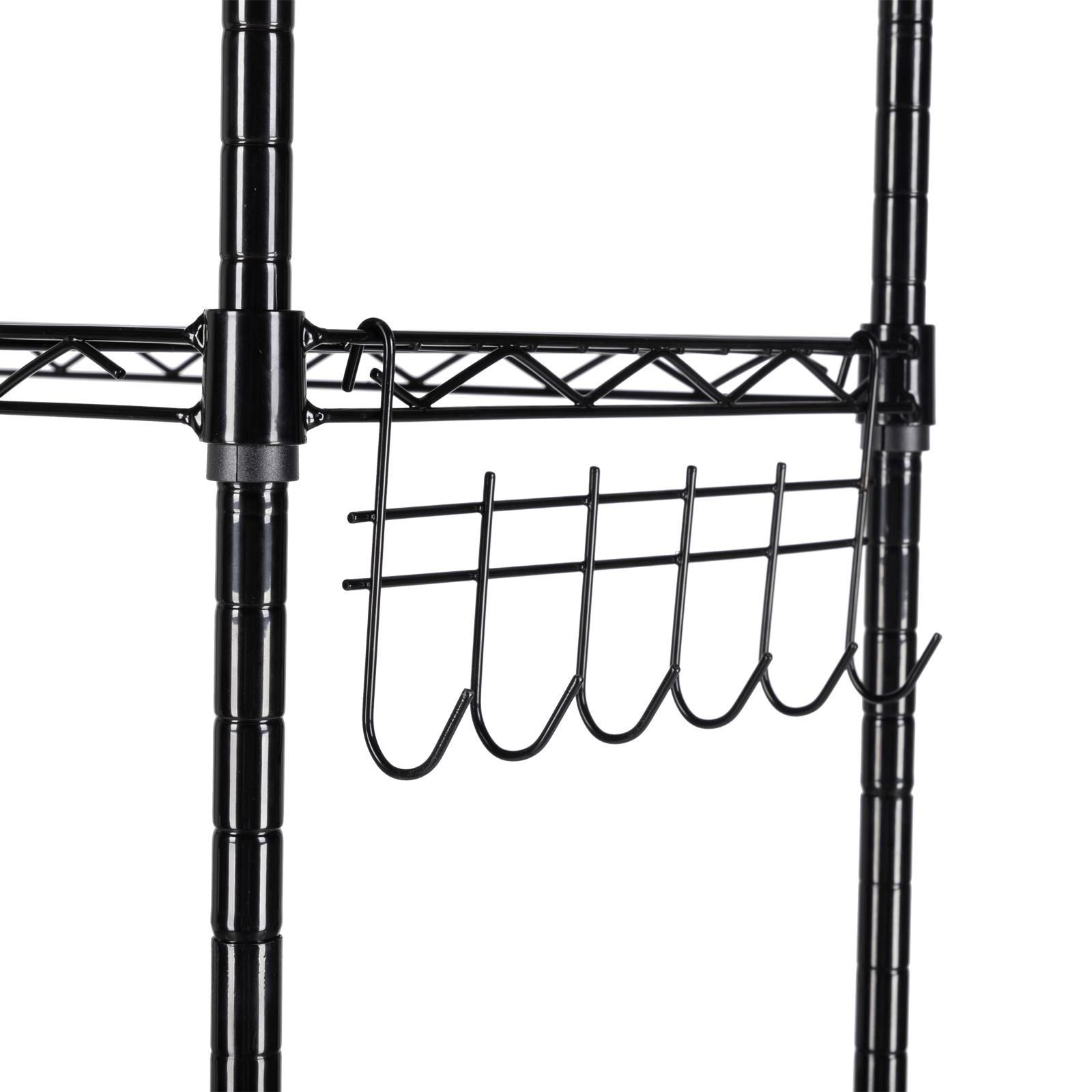 6-Tier Adjustable Carbon Steel Storage Rack with Wheels and Hooks