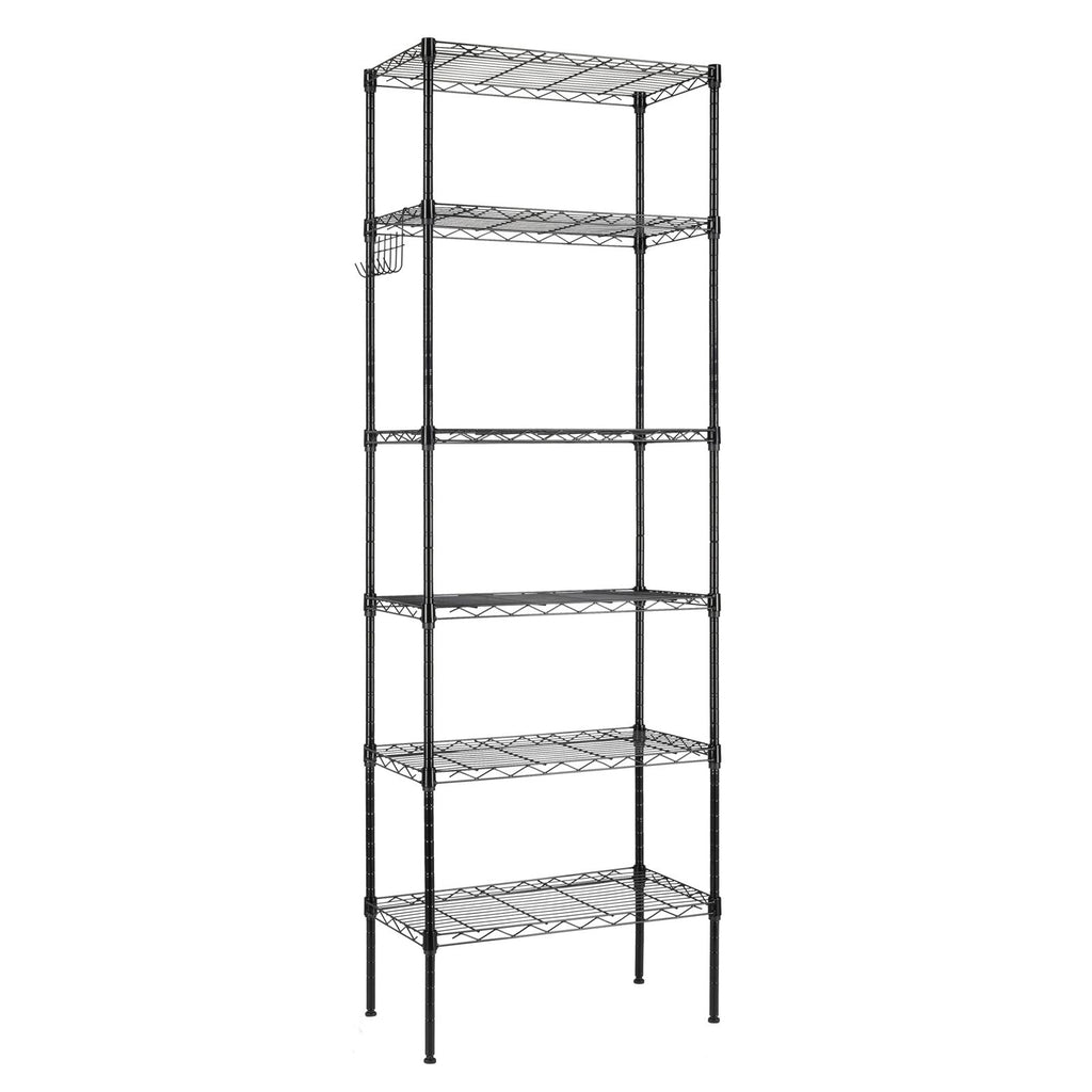 6-Tier Adjustable Carbon Steel Storage Rack with Wheels and Hooks