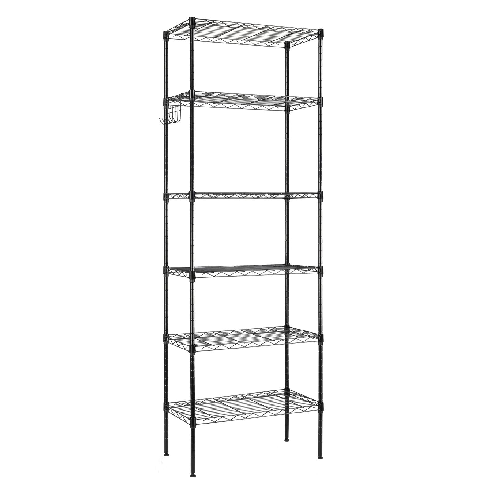 6-Tier Adjustable Carbon Steel Storage Rack with Wheels and Hooks