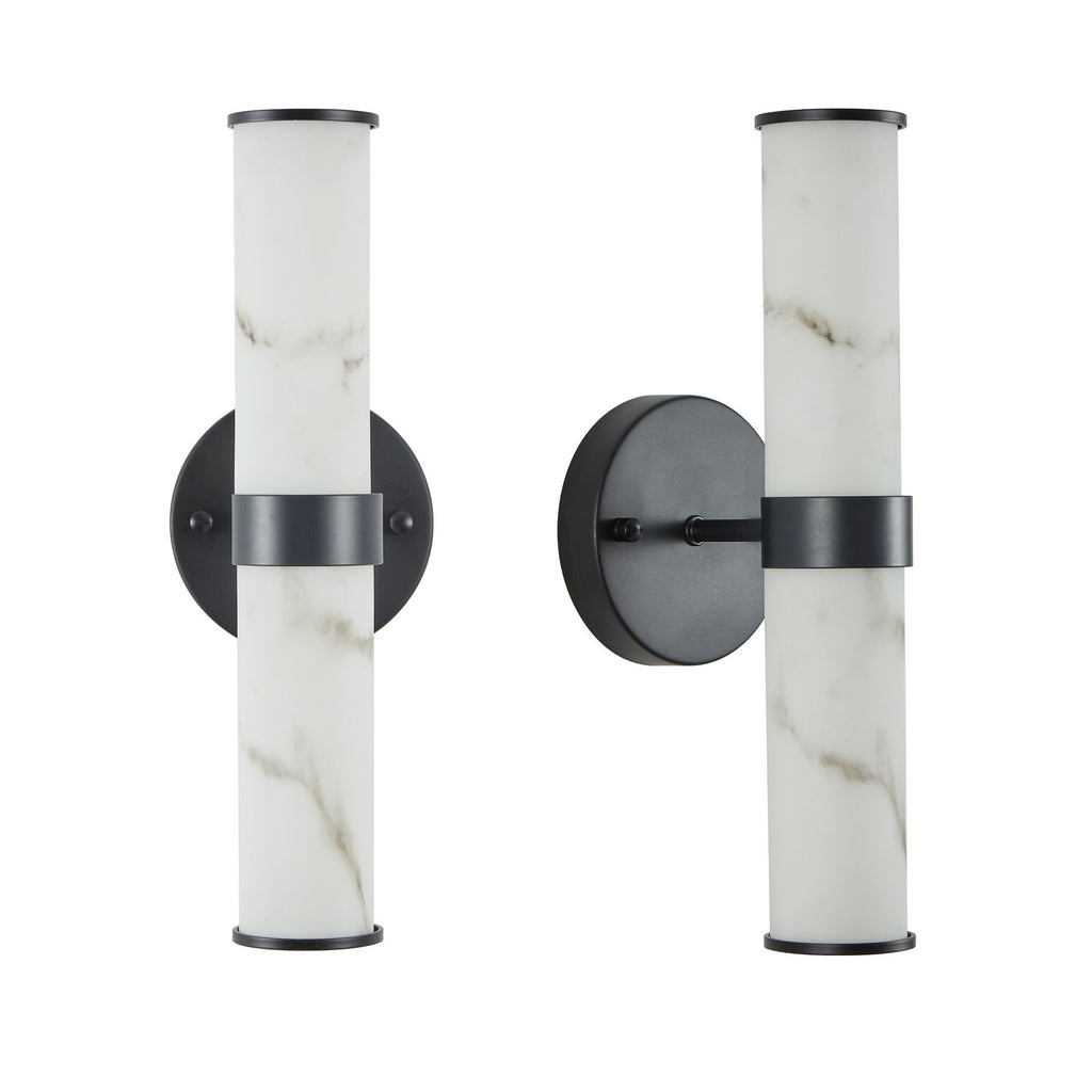 Veined Faux-Marble Indoor Wall Sconce Pair