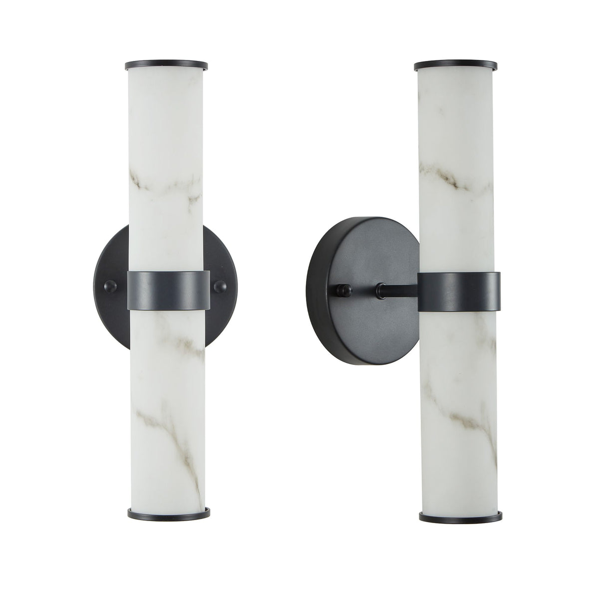 Veined Faux-Marble Indoor Wall Sconce Pair