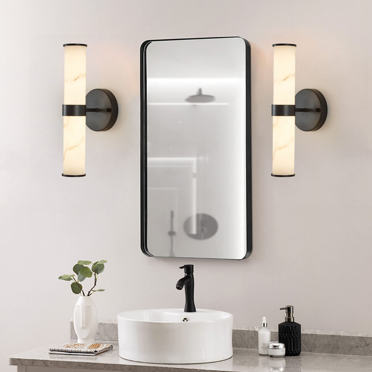 Veined Faux-Marble Indoor Wall Sconce Pair