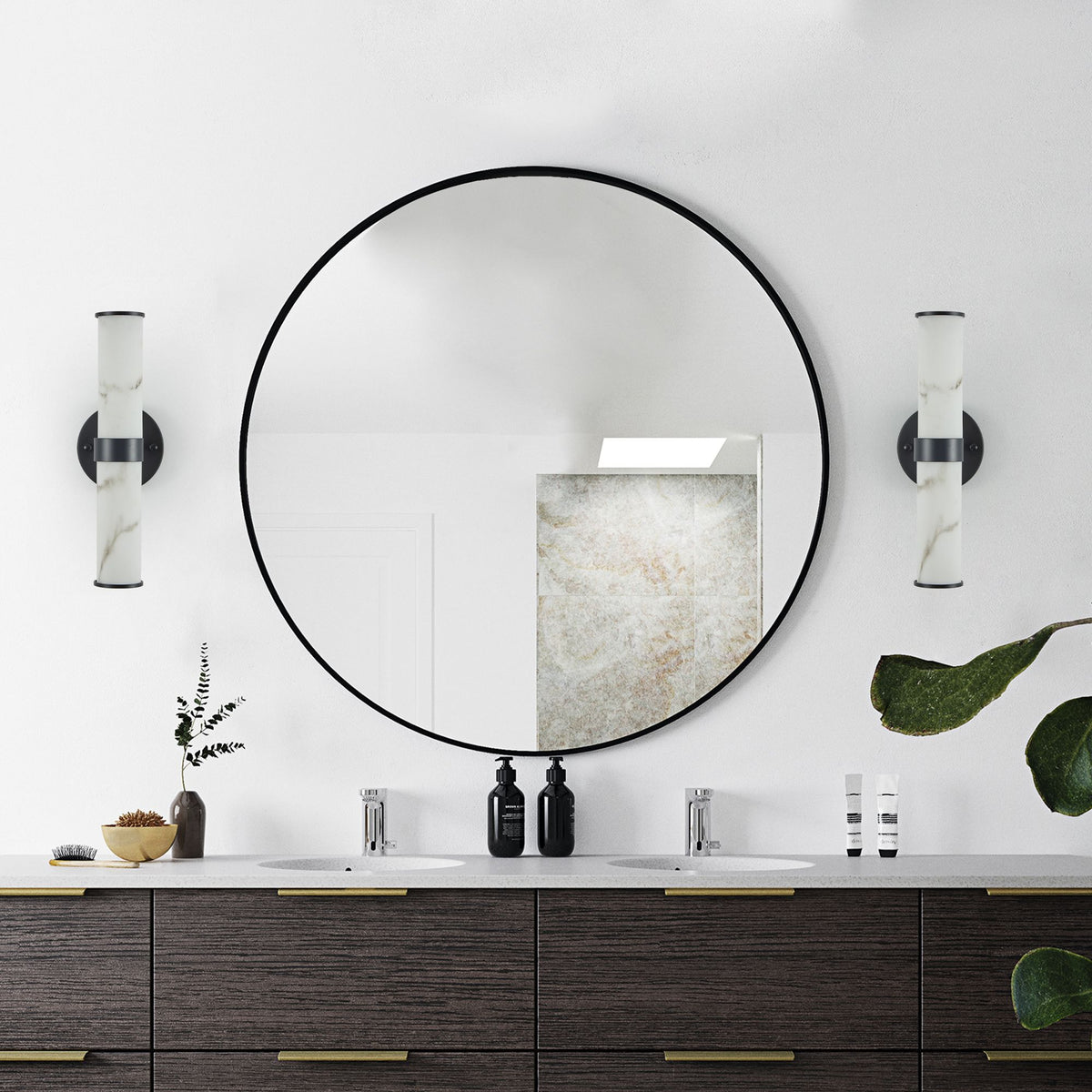 Veined Faux-Marble Indoor Wall Sconce Pair