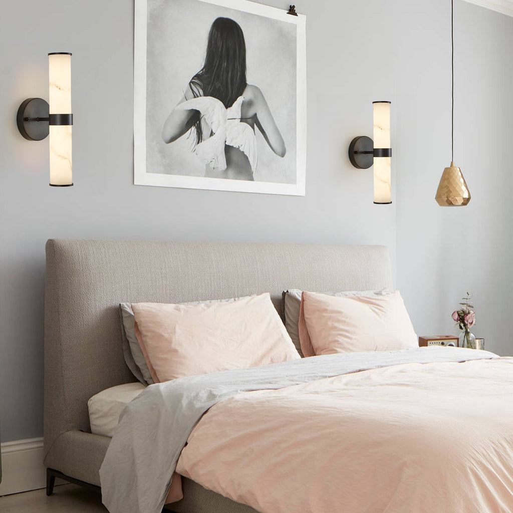 Veined Faux-Marble Indoor Wall Sconce Pair