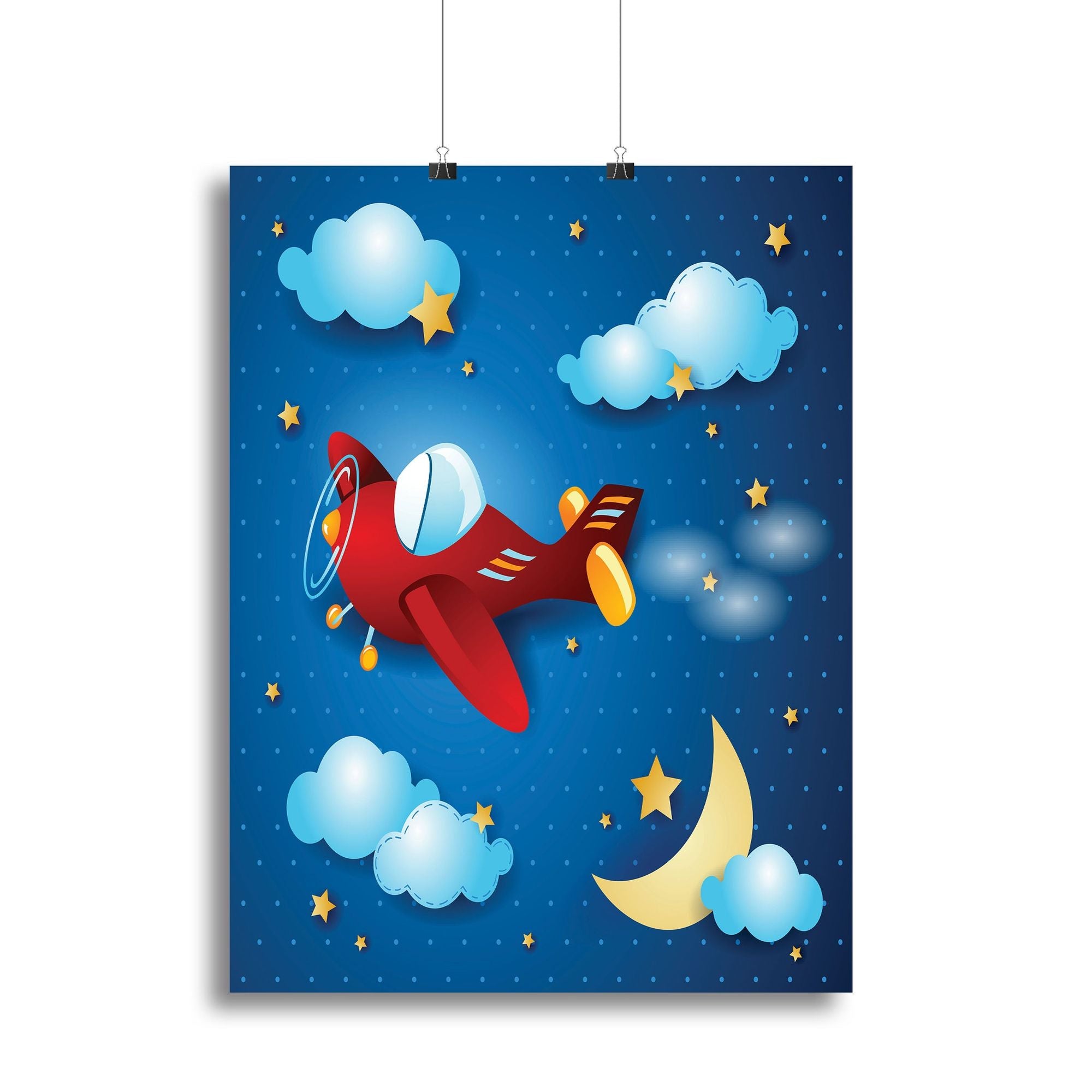 Retro airplane by night Canvas Print or Poster - Large (24" x 16") / Standard Framed Canvas Print