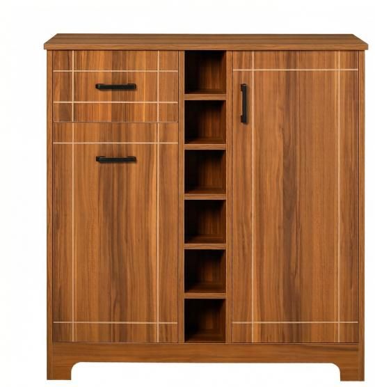 Retro Wine Cabinet Brown Sideboard Serving Bar with Glass Holders 1 Drawer for 6 Bottles