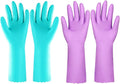 Reusable Dishwashing Gloves – Latex-Free, Cotton-Lined, Non-Slip (2 Pairs, Purple+Blue Medium)