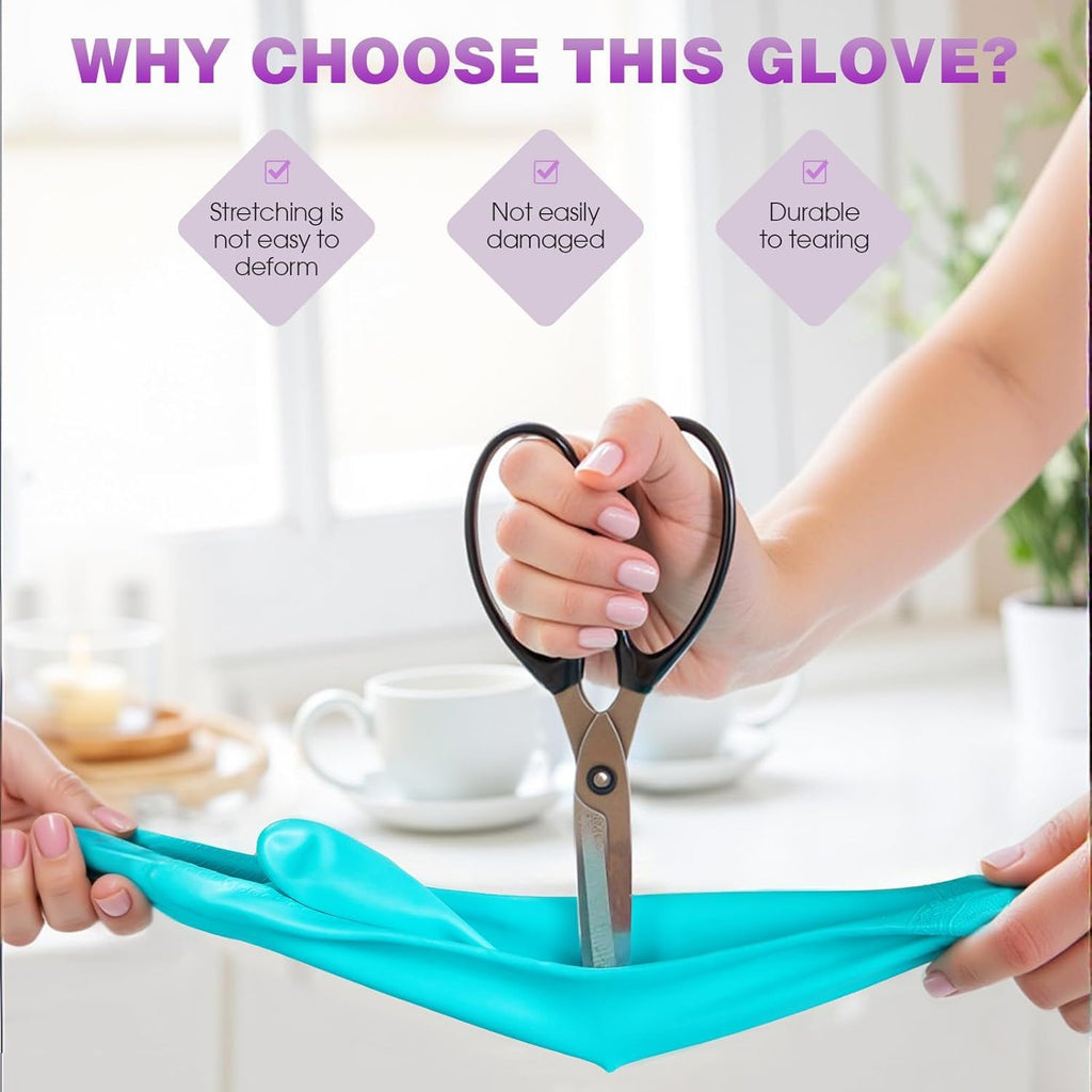 Reusable Dishwashing Gloves – Latex-Free, Cotton-Lined, Non-Slip (2 Pairs, Purple+Blue Medium)