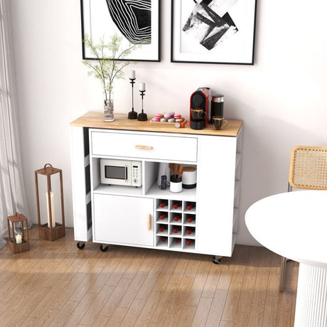 2-in-1 Reversible Kitchen Island Cart with Wine Rack and Spice Rack