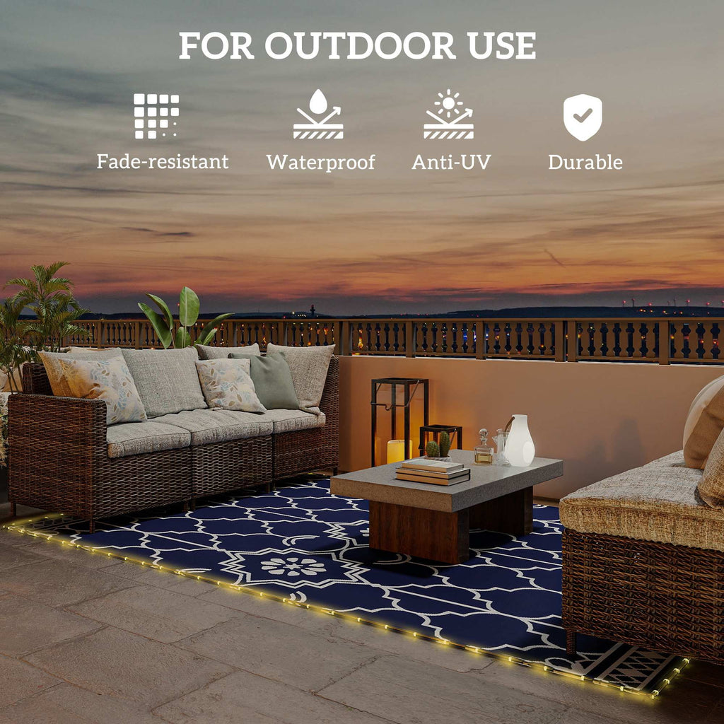 Reversible Lantern Outdoor Rug with String Lights