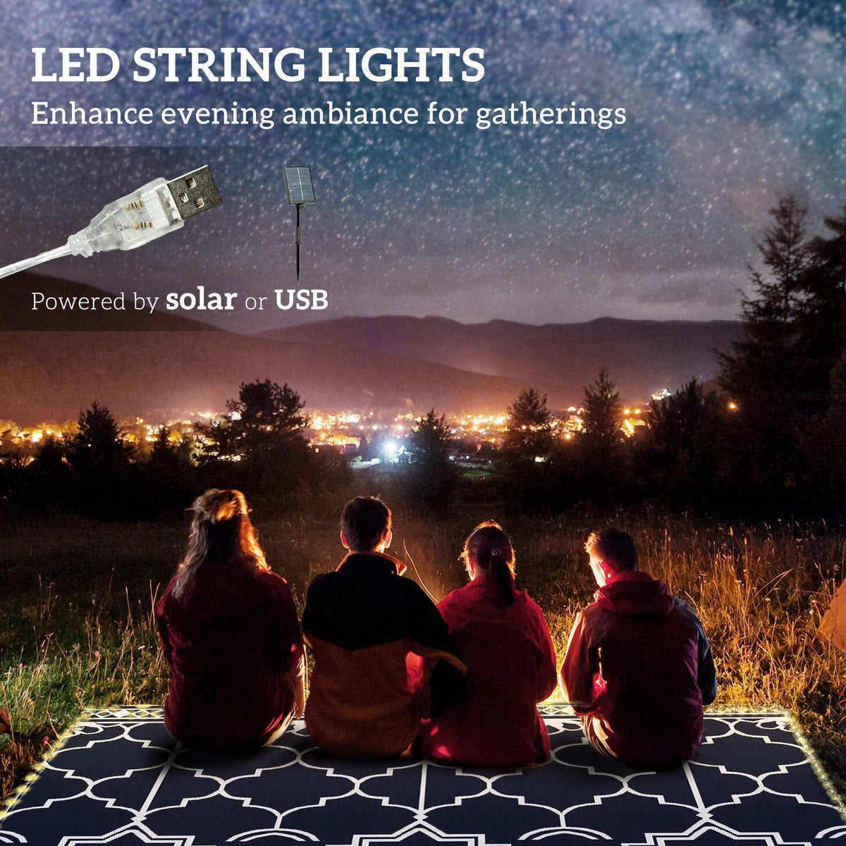 Reversible Lantern Outdoor Rug with String Lights