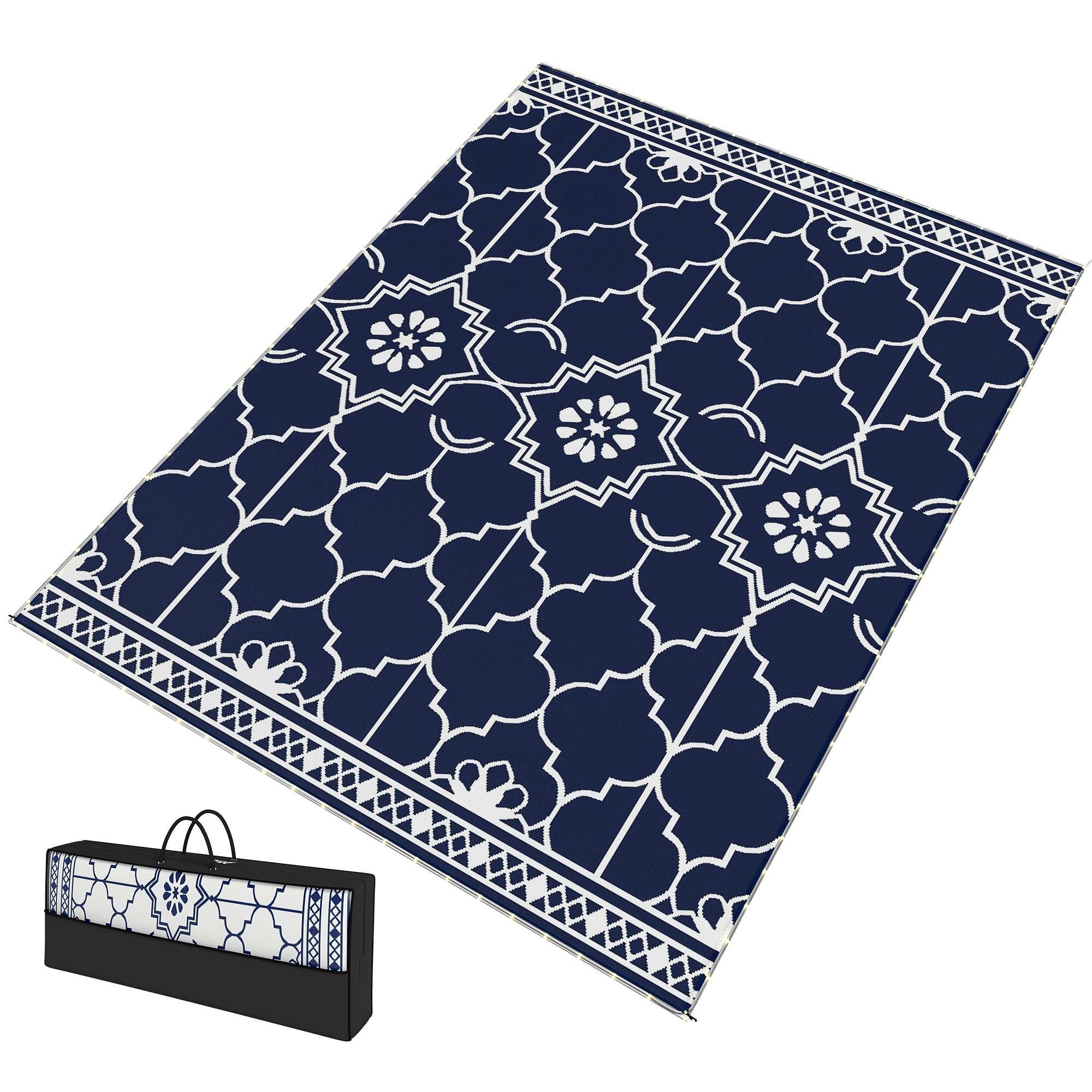 Reversible Lantern Outdoor Rug with String Lights