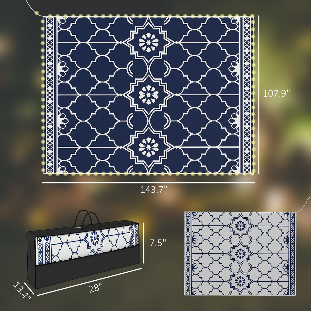 Reversible Lantern Outdoor Rug with String Lights