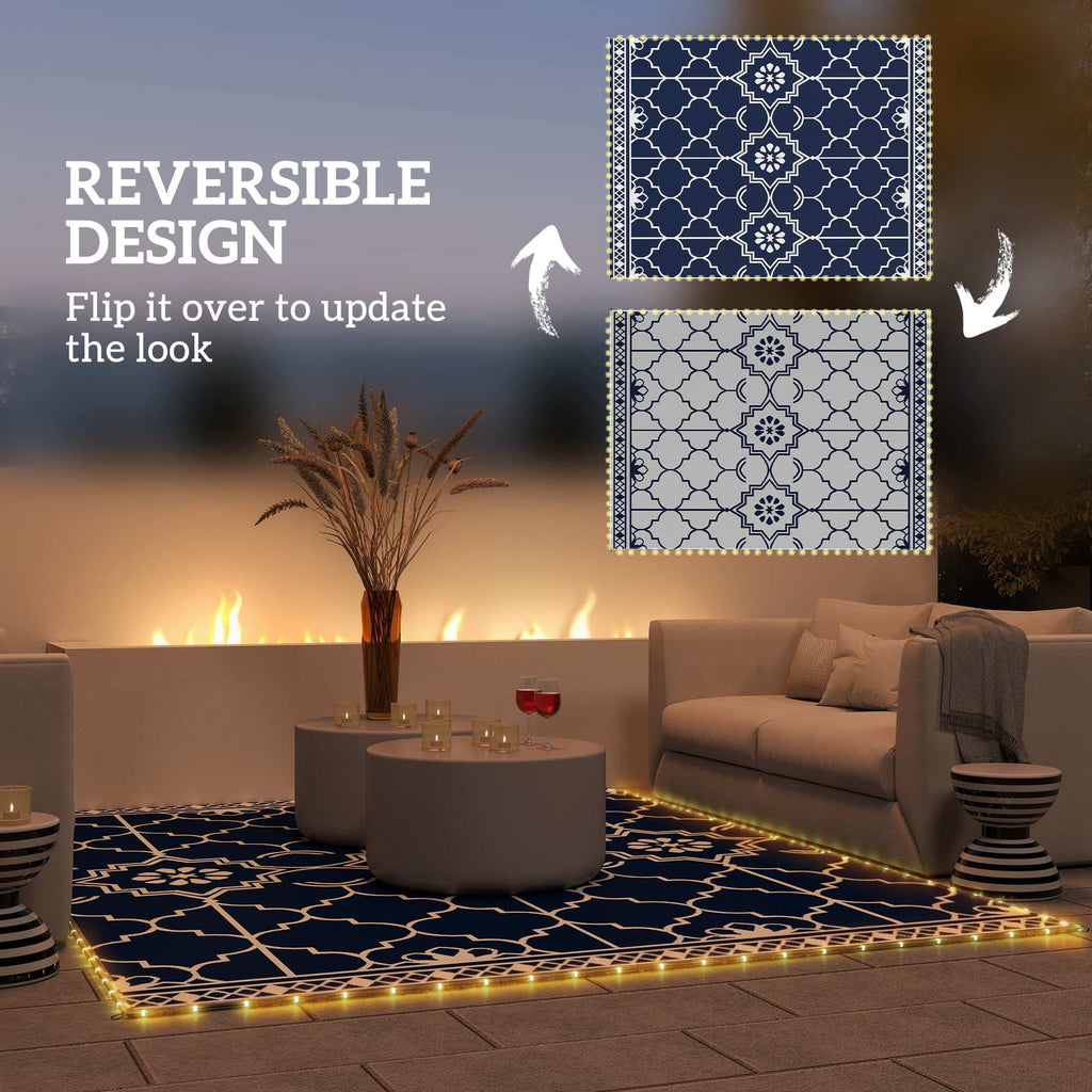 Reversible Lantern Outdoor Rug with String Lights