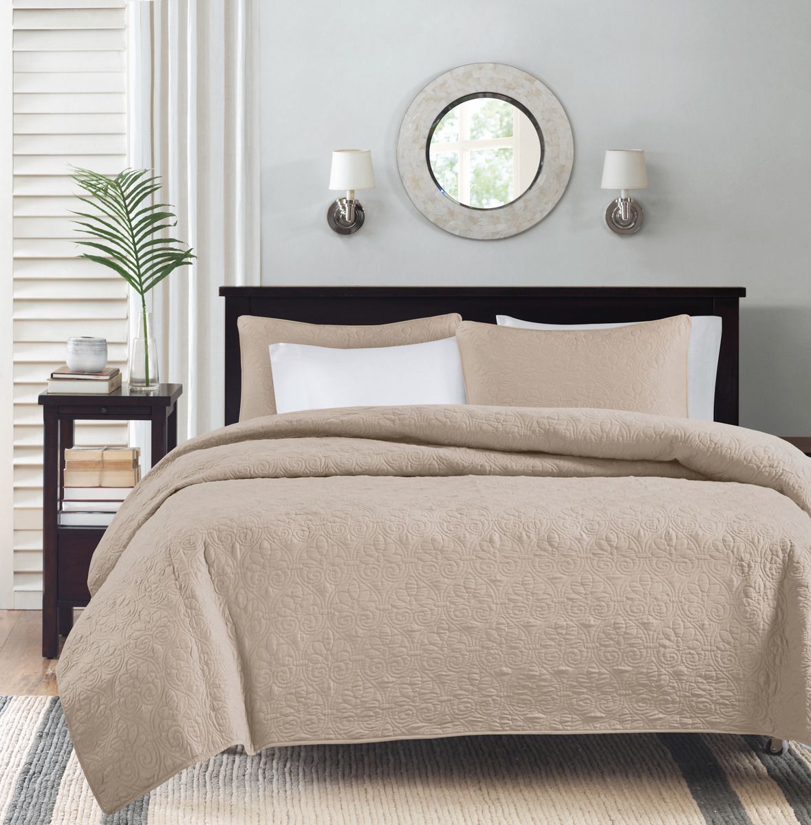 Khaki Reversible Quilt Set with Classic Stitching