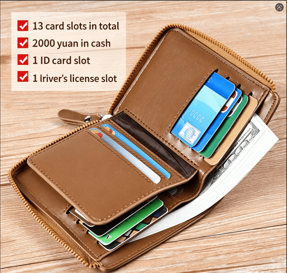 RFID Blocking Mini Zipper Card Wallet, Vintage Oil Wax Leather Credit Card Holder for Men