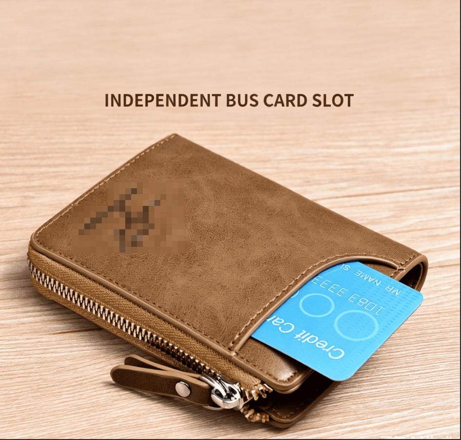 RFID Blocking Mini Zipper Card Wallet, Vintage Oil Wax Leather Credit Card Holder for Men